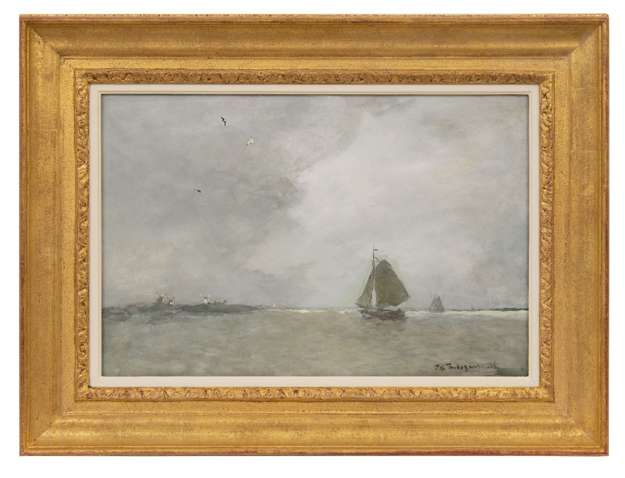 Weissenbruch H.J.  | Hendrik Johannes 'J.H.' Weissenbruch, Platboden Boote auf dem See, Aquarell auf Papier 34,8 x 52,4 cm, Unterzeichnet u.r.