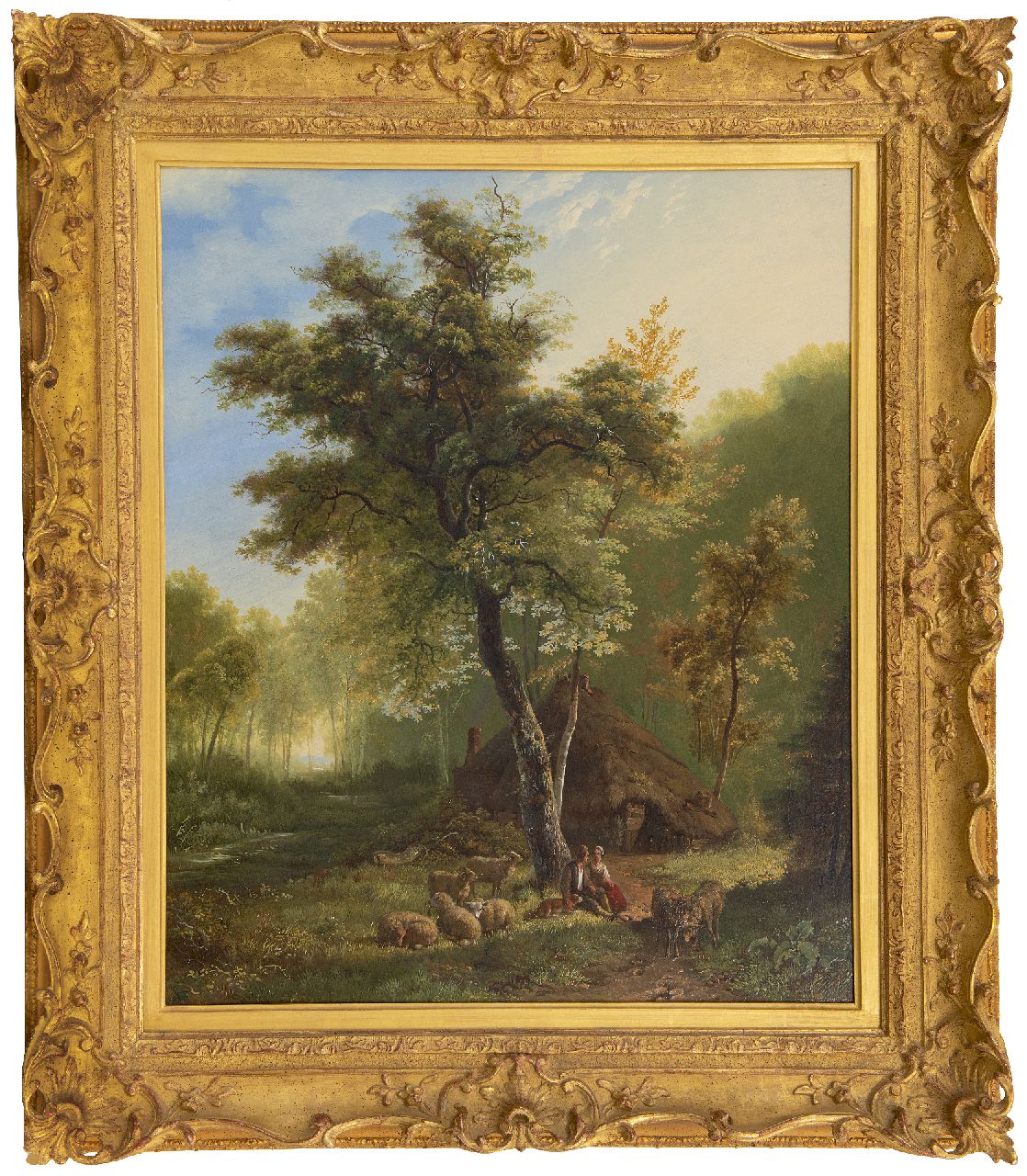 Bodeman W.  | Willem Bodeman | Gemälde zum Verkauf angeboten | Shepherd couple with sheep at a hut, Öl auf Holz 58,6 x 49,0 cm, Unterzeichnet m.u. und datiert 1856
