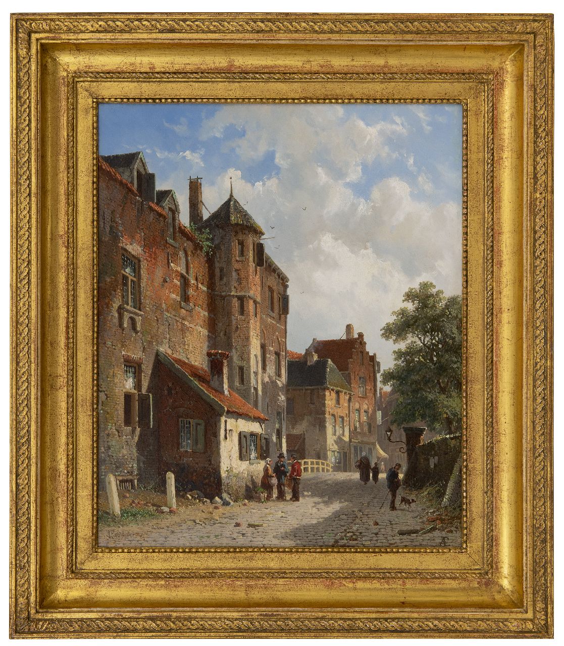 Eversen A.  | Adrianus Eversen, Sonnige Holländische  Strasse, Öl auf Holz 41,8 x 34,4 cm, Unterzeichnet u.l. und u.r. mit Monogramm