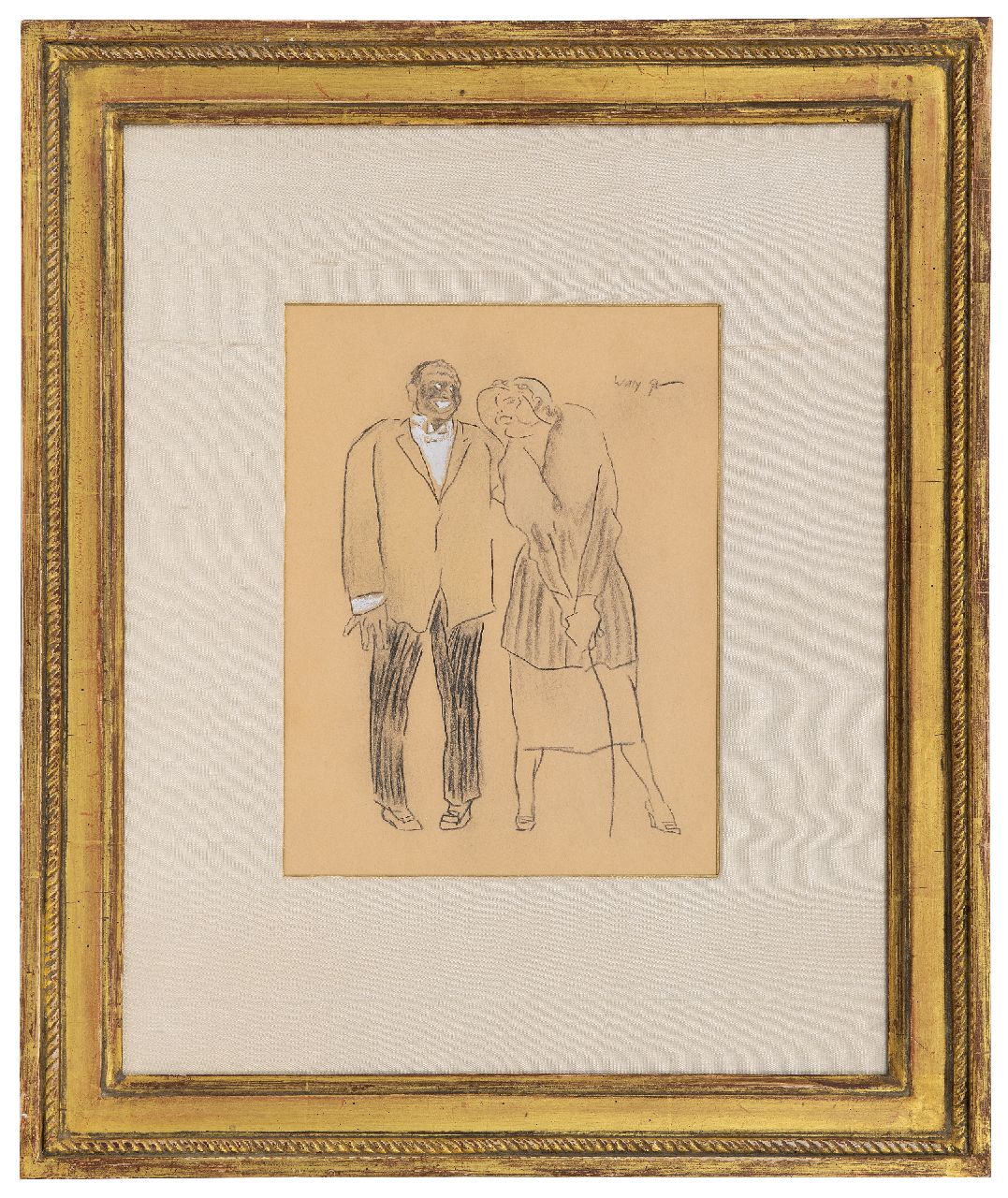 Sluiter J.W.  | Jan Willem 'Willy' Sluiter, Lächelndes Paar, Kreide und Gouache auf Papier 24,7 x 18,1 cm, Unterzeichnet o.r.