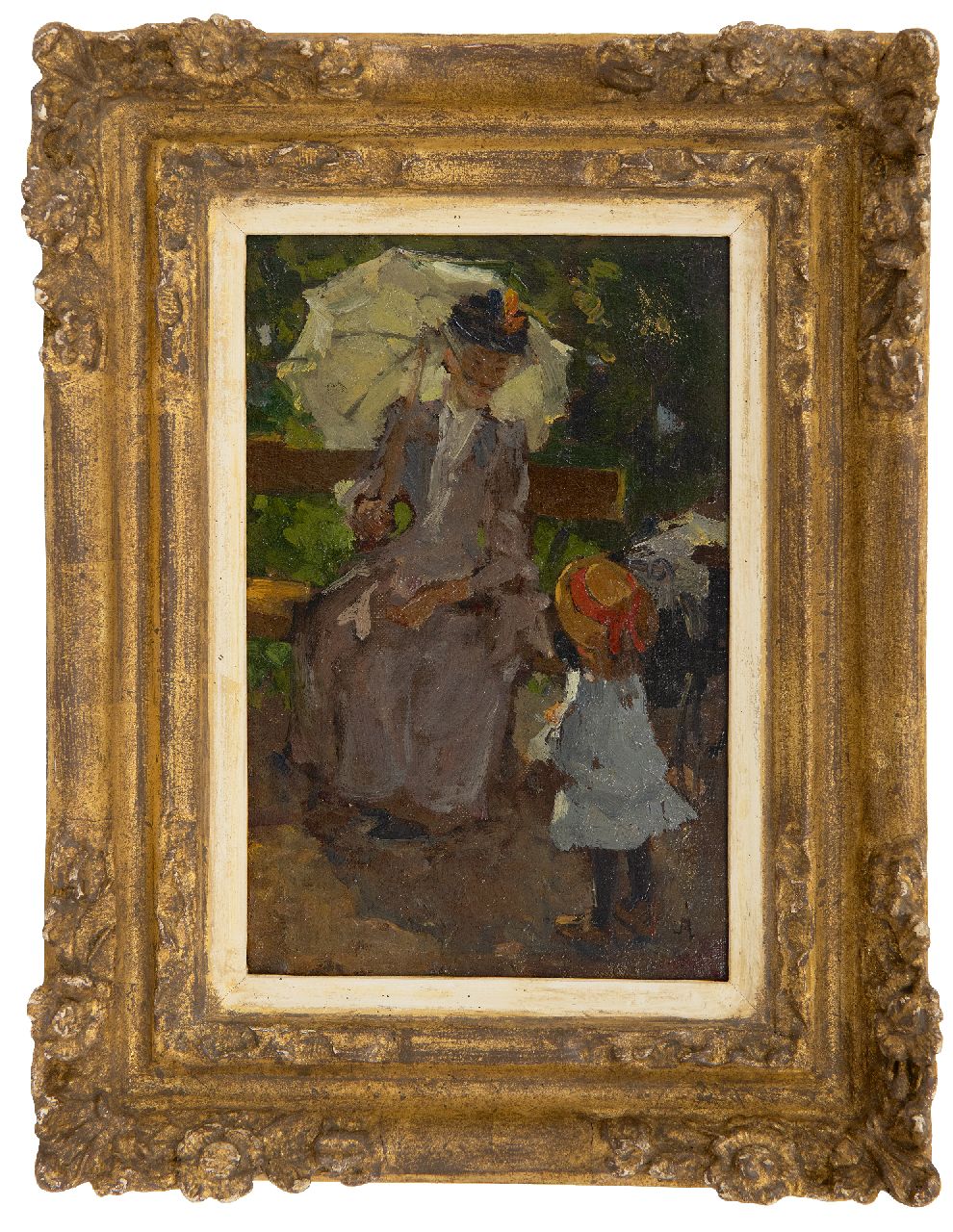Akkeringa J.E.H.  | 'Johannes Evert' Hendrik Akkeringa | Gemälde zum Verkauf angeboten | Im Park, Öl auf Leinwand auf Holz 19,2 x 12,7 cm, Unterzeichnet u.r. mit Initial