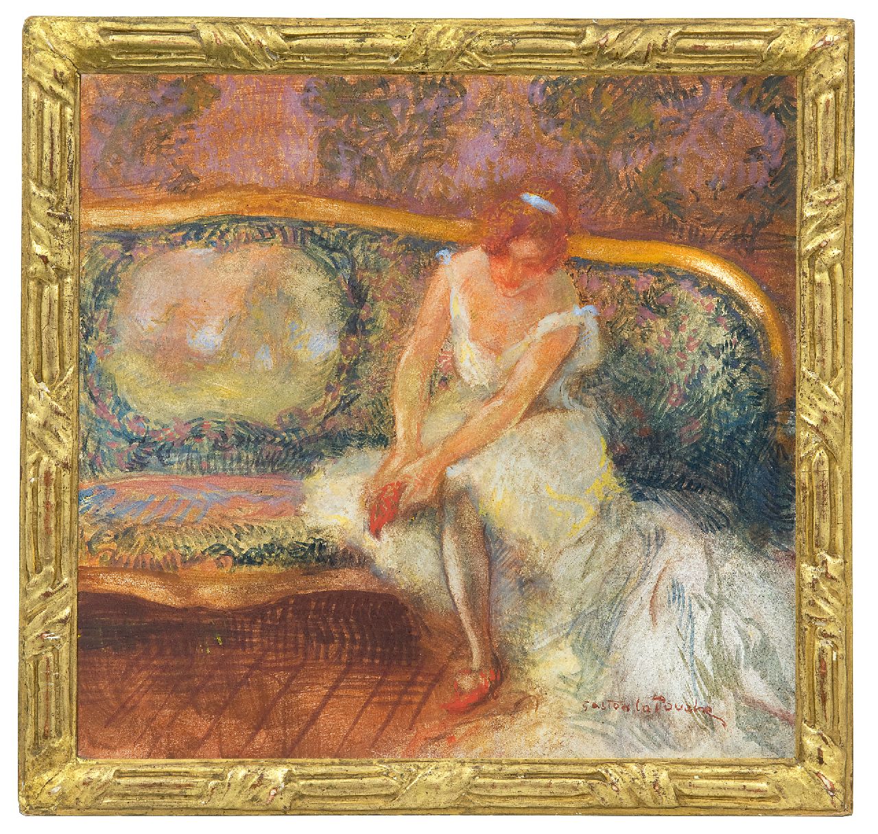 La Touche G.  | Gaston La Touche, Sitzende Ballerina, Kreide und Gouache auf Holzfaser 23,1 x 24,3 cm, Unterzeichnet r.u.