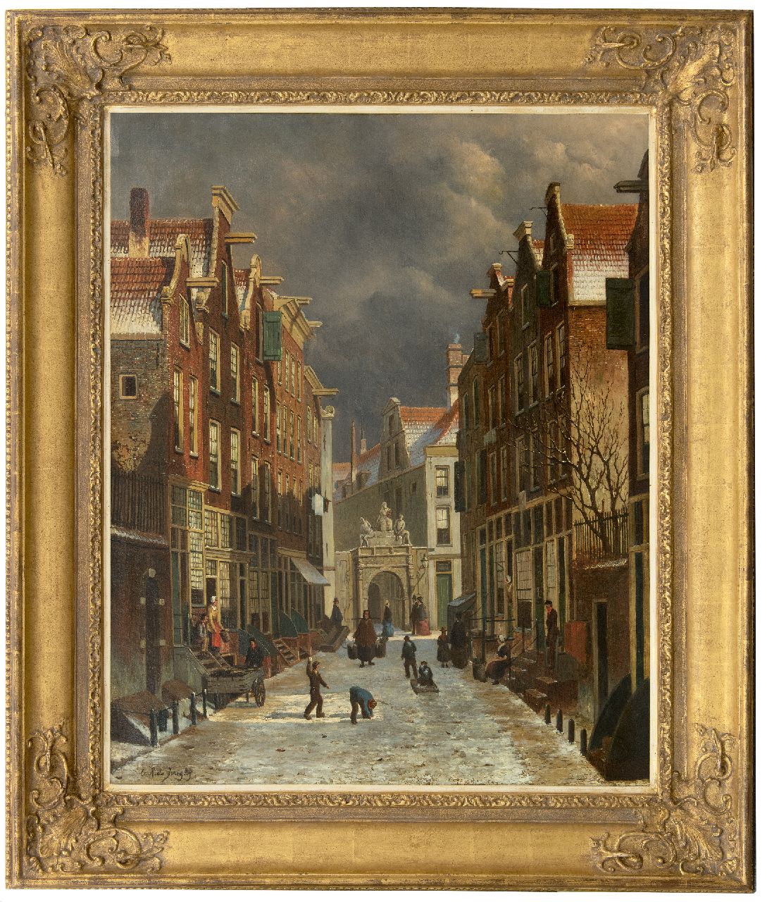 Jongh O.R. de | Oene Romkes de Jongh, Blick auf die Voetboogstrasse mit Rasphuispoort (Zuchthaus Tor), Amsterdam, Öl auf Leinwand 86,8 x 70,4 cm, Unterzeichnet u.l.
