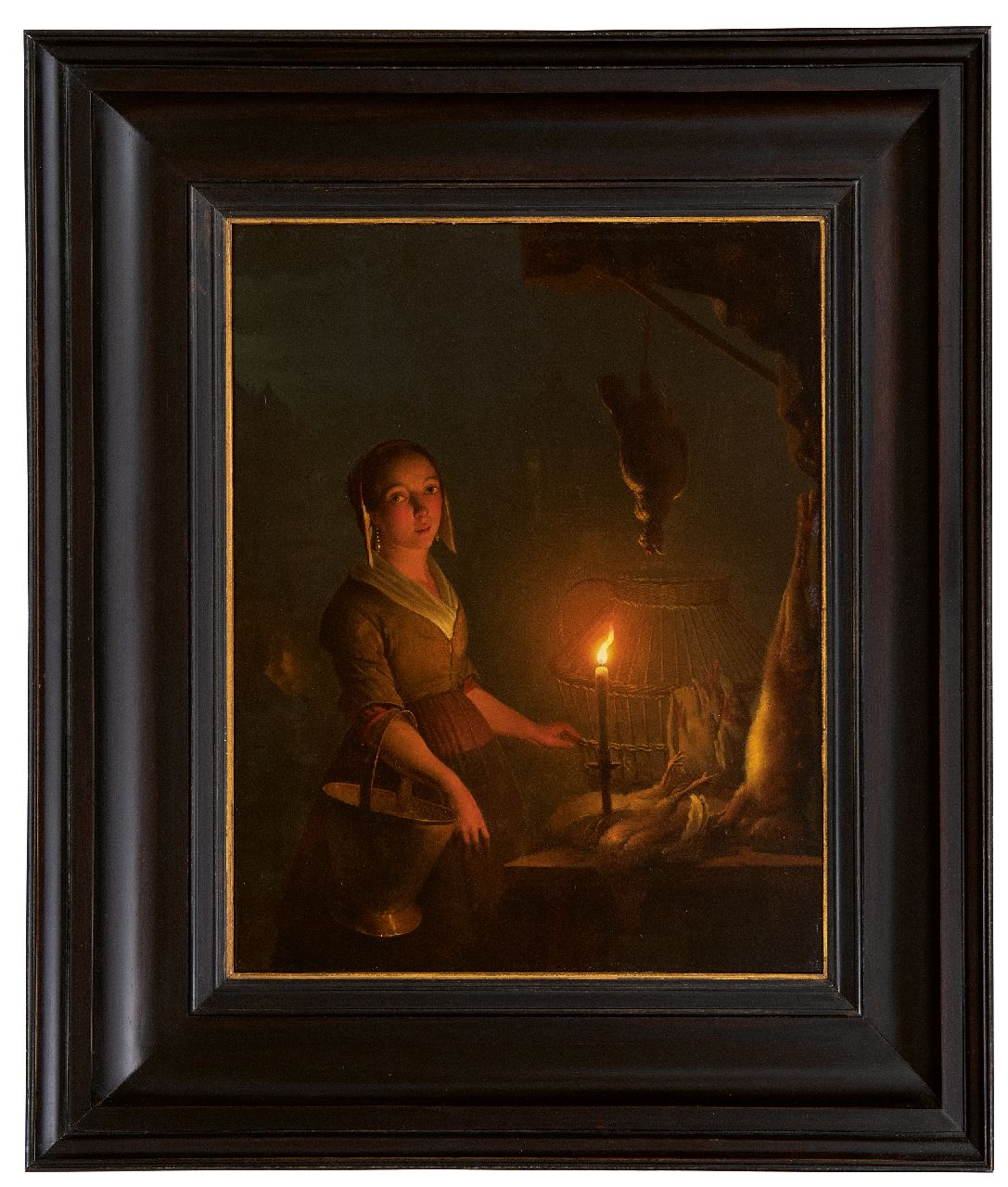 Schendel P. van | Petrus van Schendel | Gemälde zum Verkauf angeboten | Dienstmädchen an der Bude eines Geflügelhändlers, Öl auf Holz 39,8 x 32,7 cm, zu datieren um 1845-1850
