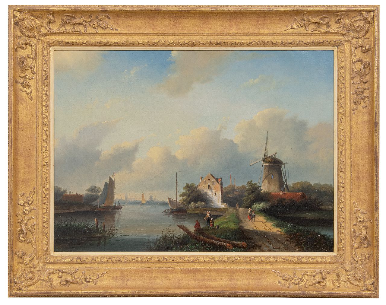 Spohler J.J.  | Jan Jacob Spohler | Gemälde zum Verkauf angeboten | Sommerlandschaft mit Figuren an einem Kanal, Öl auf Leinwand 56,6 x 78,4 cm, Unterzeichnet u.l.