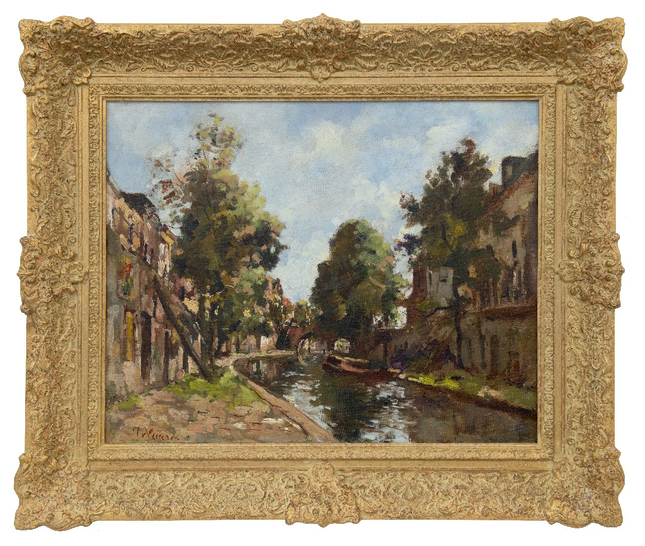 Vuuren J. van | Jan van Vuuren, Blick auf die Werften an der Oude Gracht in Utrecht, Öl auf Leinwand 40,5 x 50,5 cm, Unterzeichnet u.l.