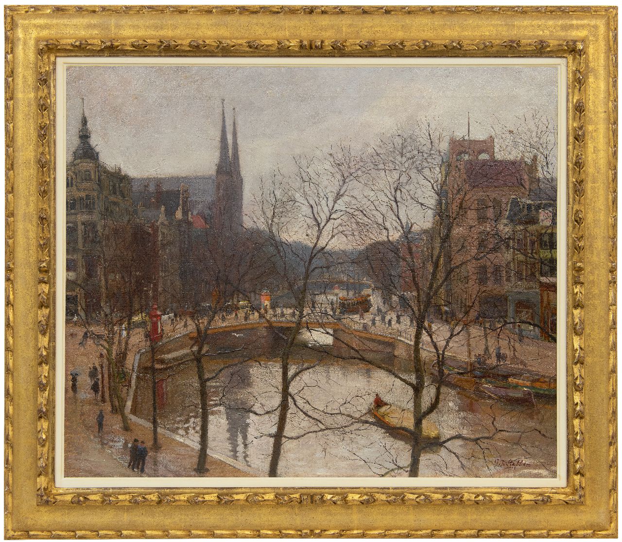 Staller G.J.  | Gerard Johan Staller | Gemälde zum Verkauf angeboten | Blick auf den Koningsplein mit De Krijtberg kirche in Amsterdam, Öl auf Leinwand 54,6 x 65,6 cm, Unterzeichnet u.r. und datiert 1908