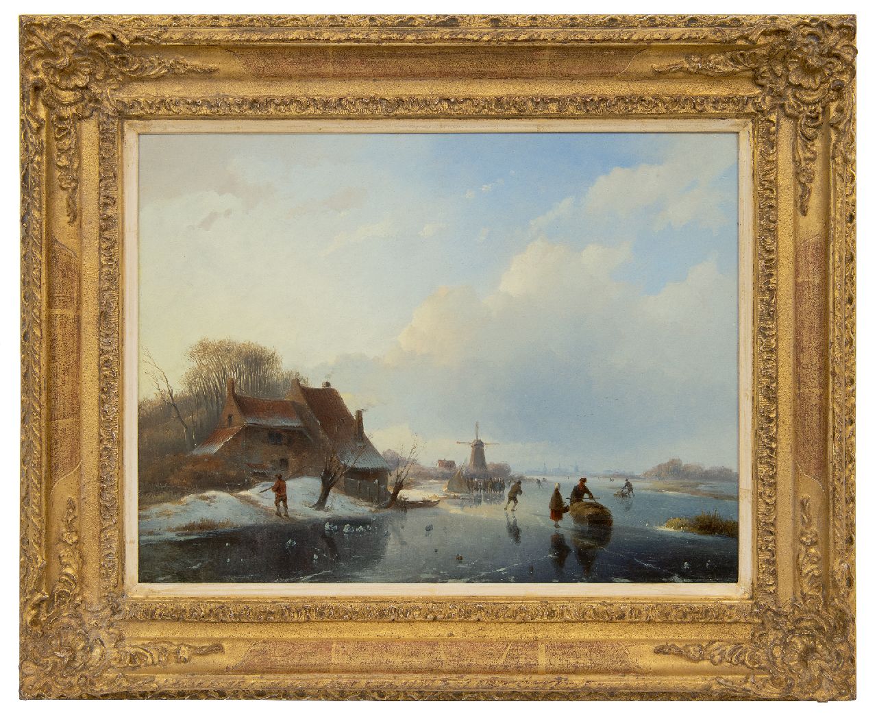 Vester W.  | Willem Vester, Klarer Wintertag auf dem Eis, Öl auf Holz 32,6 x 43,5 cm, Unterzeichnet u.l.