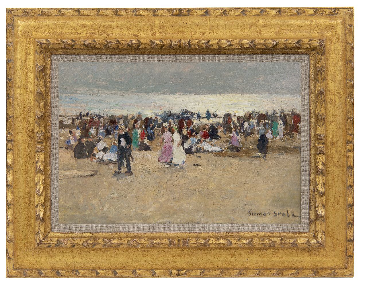 Grobe P.G.  | Philipp 'German' Grobe, Buntes Badleben am Strand von Katwijk, Öl auf Holz 23,9 x 36,0 cm, Unterzeichnet u.r.