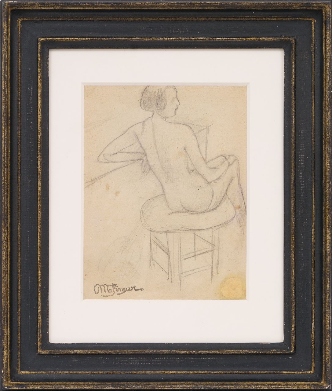 Metzinger J.D.A.  | 'Jean' Dominique Antony Metzinger, Etude d'une femme nue assise; im Verso: Gitarrist, Bleistift auf Papier 15,5 x 11,0 cm, Unterzeichnet l.u. und im Verso mit Künstlerstempel