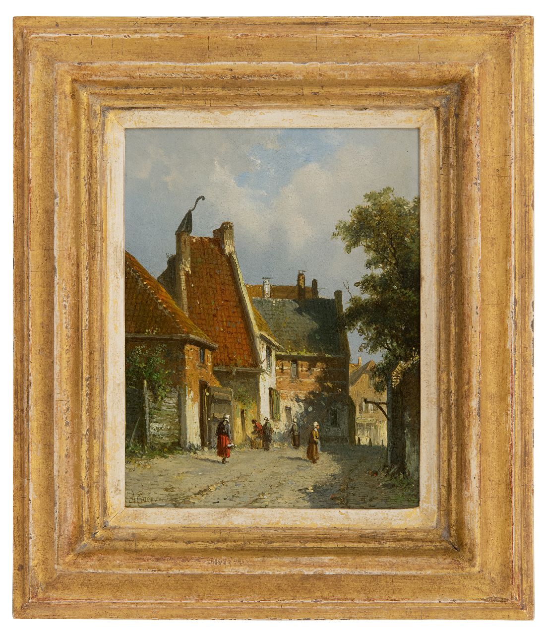 Eversen A.  | Adrianus Eversen, Sonnige Dorfstraße, Öl auf Holz 19,1 x 14,9 cm, Unterzeichnet u.l.