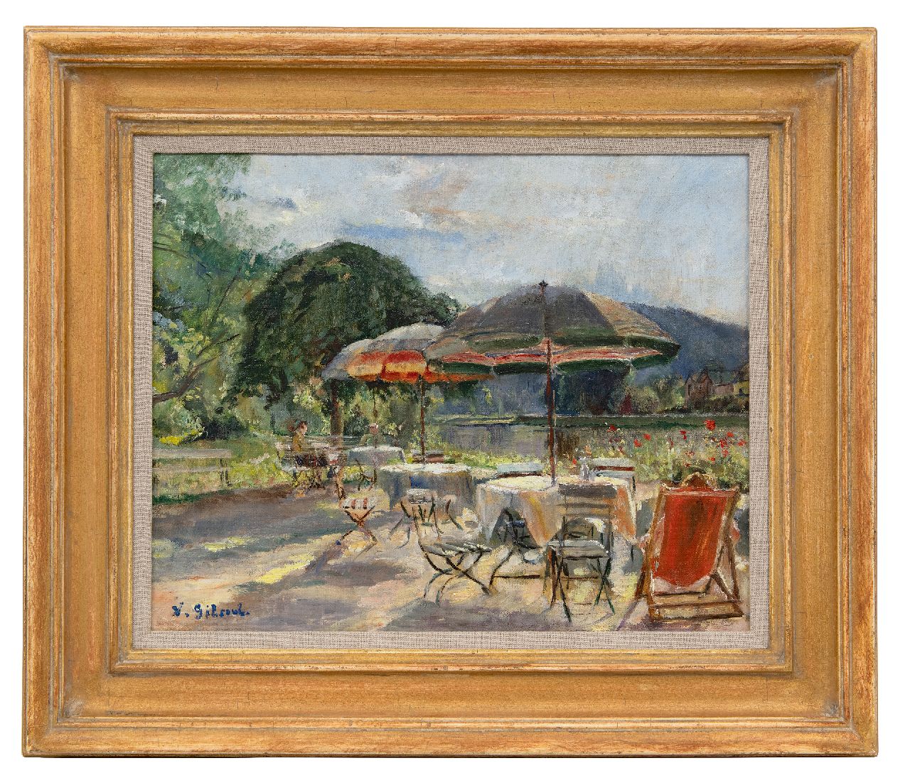 Gilsoul V.O.  | 'Victor' Olivier Gilsoul | Gemälde zum Verkauf angeboten | Terrasse am Wasser, Öl auf Leinwand 32,1 x 40,1 cm, Unterzeichnet u.l.