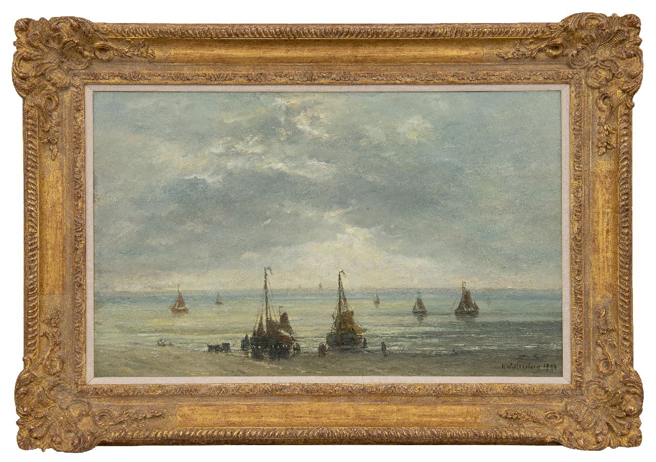 Mesdag H.W.  | Hendrik Willem Mesdag, Bomschuiten aan de kust, Öl auf Leinwand 48,9 x 78,6 cm, Unterzeichnet l.u. und datiert 1893-1902