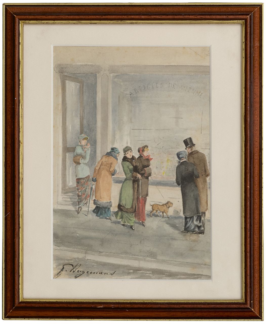 Hagemans G.  | 'Germaine' Paulette Madeleine Yvette Hagemans | Aquarelle und Zeichnungen zum Verkauf angeboten | Elegante Figuren für ein Schaufenster, Bleistift und Aquarell auf Papier 25,5 x 17,7 cm, Unterzeichnet u.l.