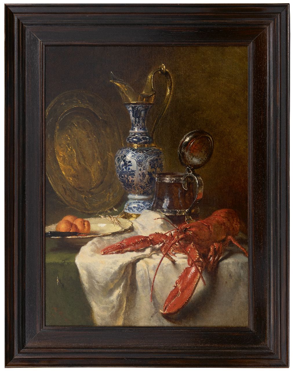 Vos M.  | Maria Vos, Stillleben mit Krug und Hummer, Öl auf Leinwand 80,0 x 58,0 cm, Unterzeichnet l.u. und dateiert 1875