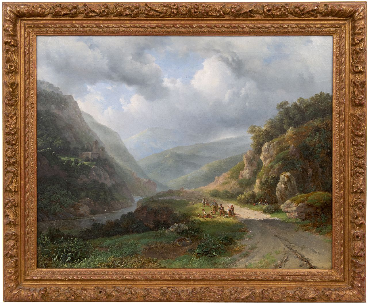 Meijer J.H.L.  | Johan Hendrik 'Louis' Meijer | Gemälde zum Verkauf angeboten | Berglandschaft mit Figuren, Öl auf Leinwand 67,4 x 84,7 cm, Unterzeichnet M.l.