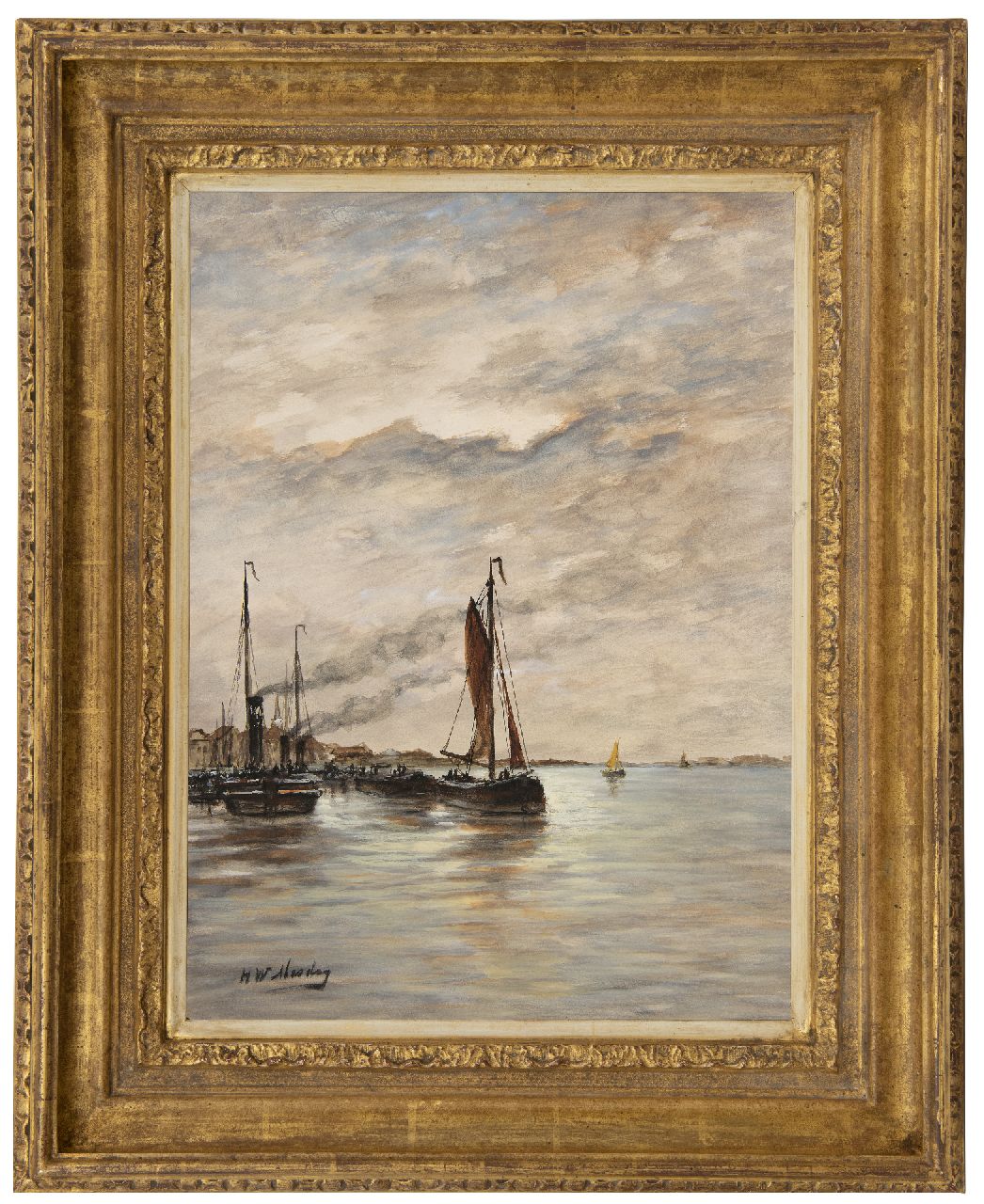 Mesdag H.W.  | Hendrik Willem Mesdag, Fischereifahrzeuge im Hafen, Aquarell auf Papier 43,2 x 31,8 cm, Unterzeichnet u.l.