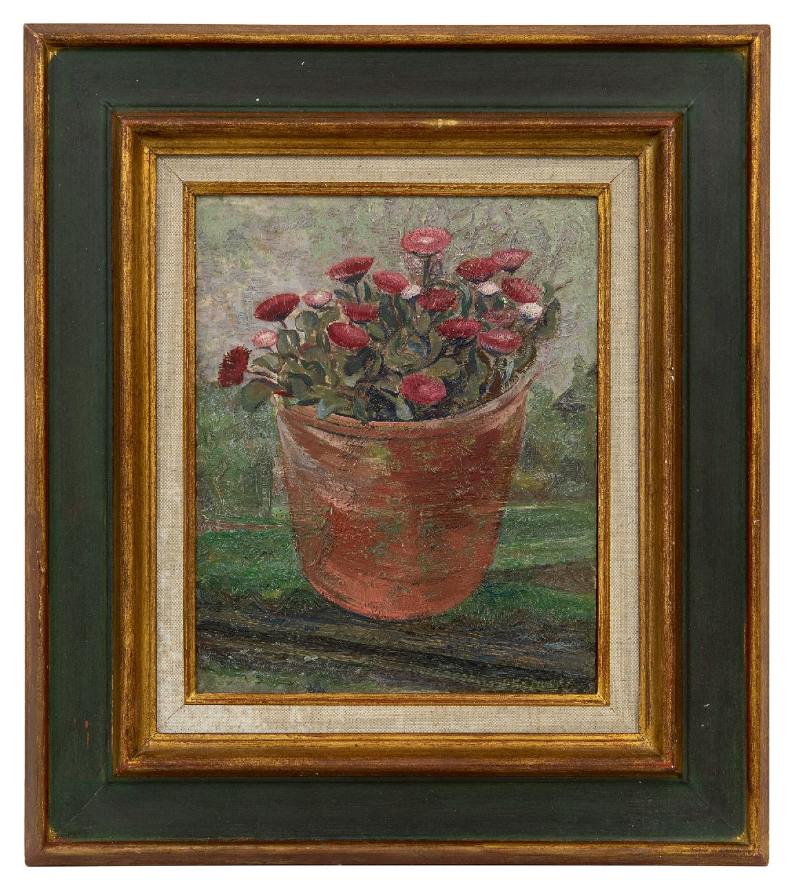 Zweep D.J. van der | 'Douwe' Jan van der Zweep | Gemälde zum Verkauf angeboten | Blumentopf mit Gänseblümchen, Öl auf Holz 27,0 x 21,1 cm, Unterzeichnet u.r.