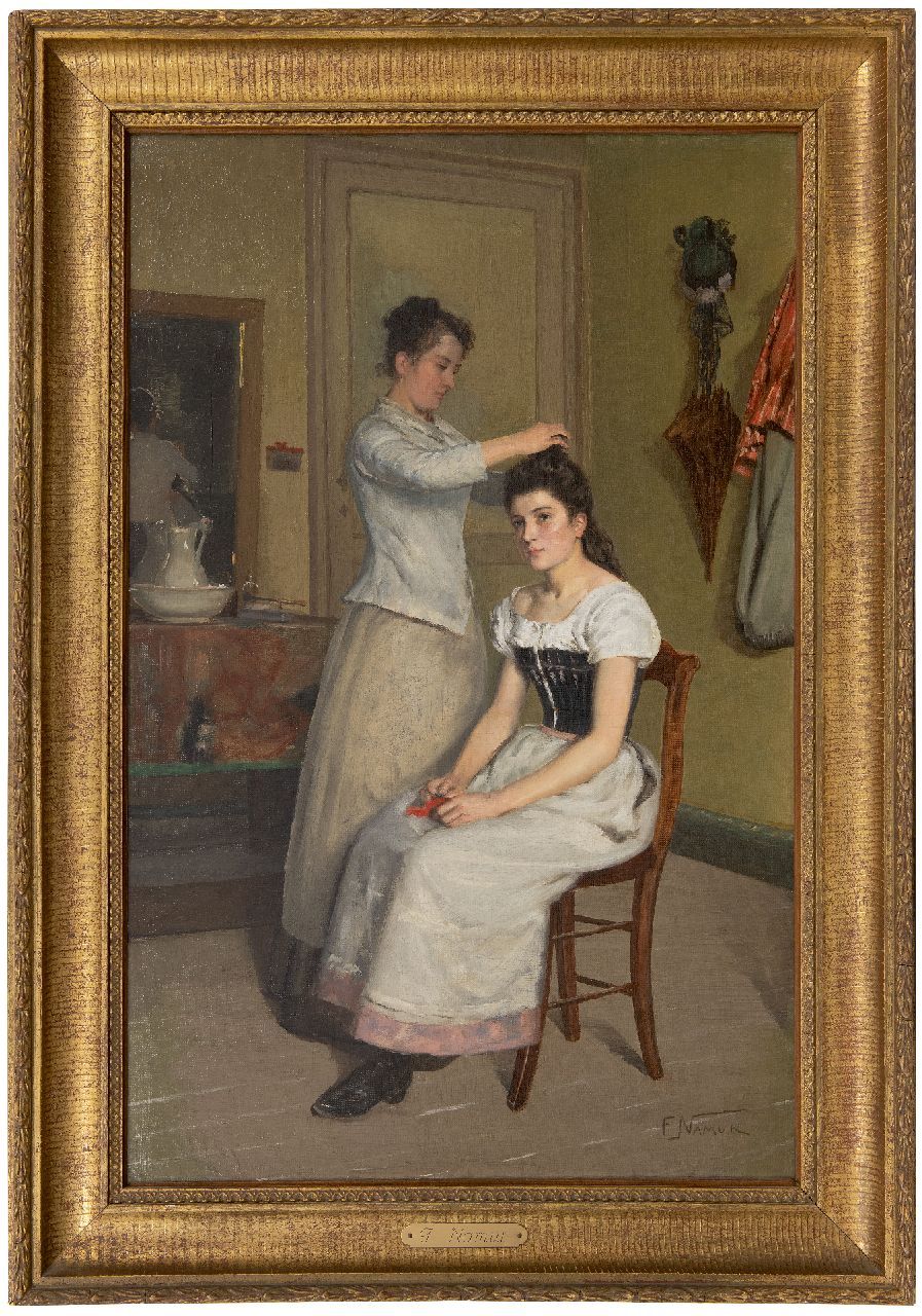 Namur F.  | François Namur | Gemälde zum Verkauf angeboten | Haare hochstecken, Öl auf Leinwand 74,6 x 47,6 cm, Unterzeichnet u.r.