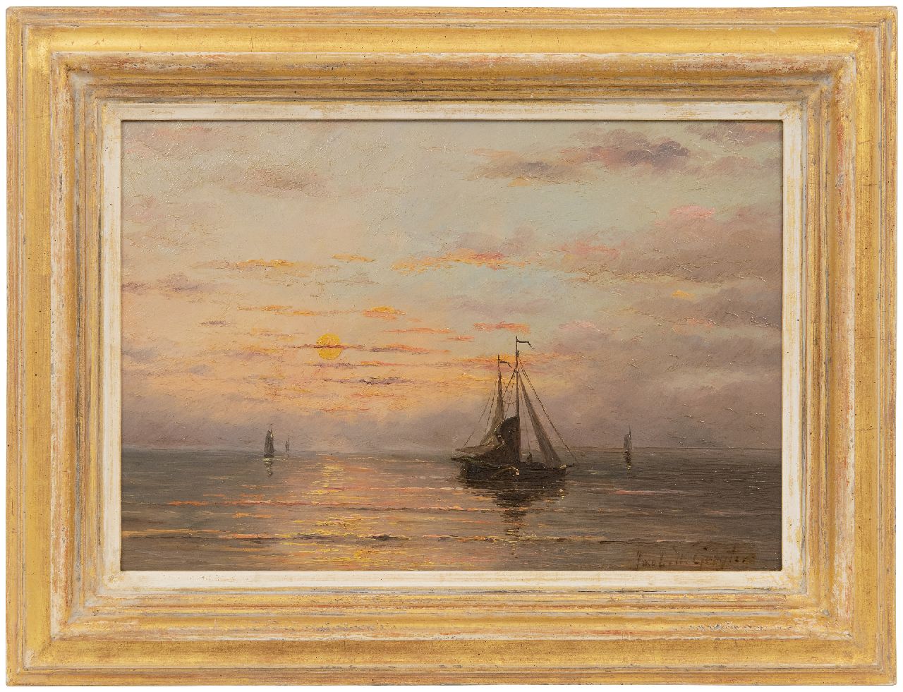 Gruijter J.W.  | Jacob Willem Gruijter | Gemälde zum Verkauf angeboten | Fischerboote in ruhiger See, Öl auf Holz 22,6 x 33,0 cm, Unterzeichnet u.r.