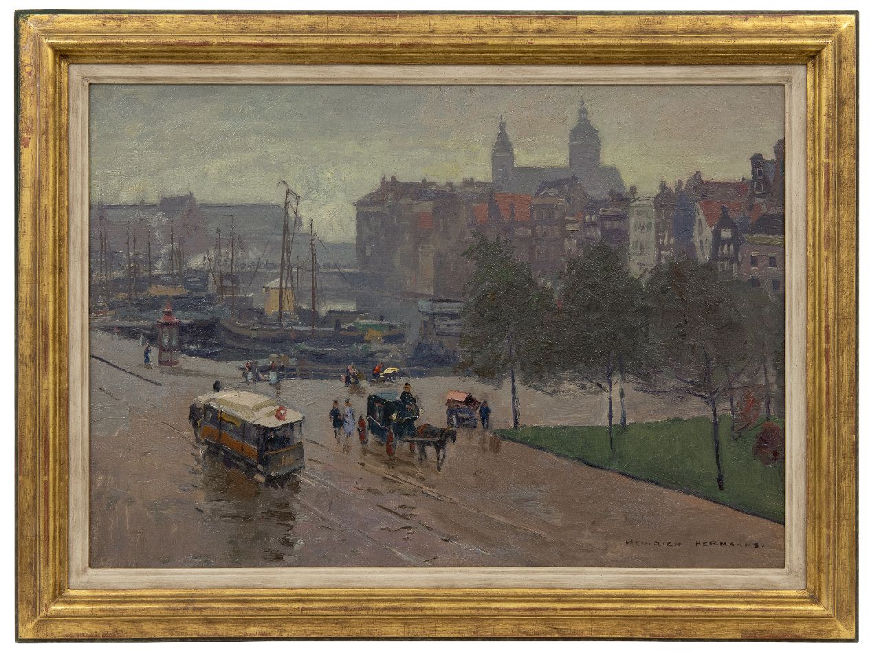 Hermanns H.  | Heinrich Hermanns, Der Damrak, Amsterdam, Öl auf Leinwand 44,6 x 63,6 cm, Unterzeichnet u.r.