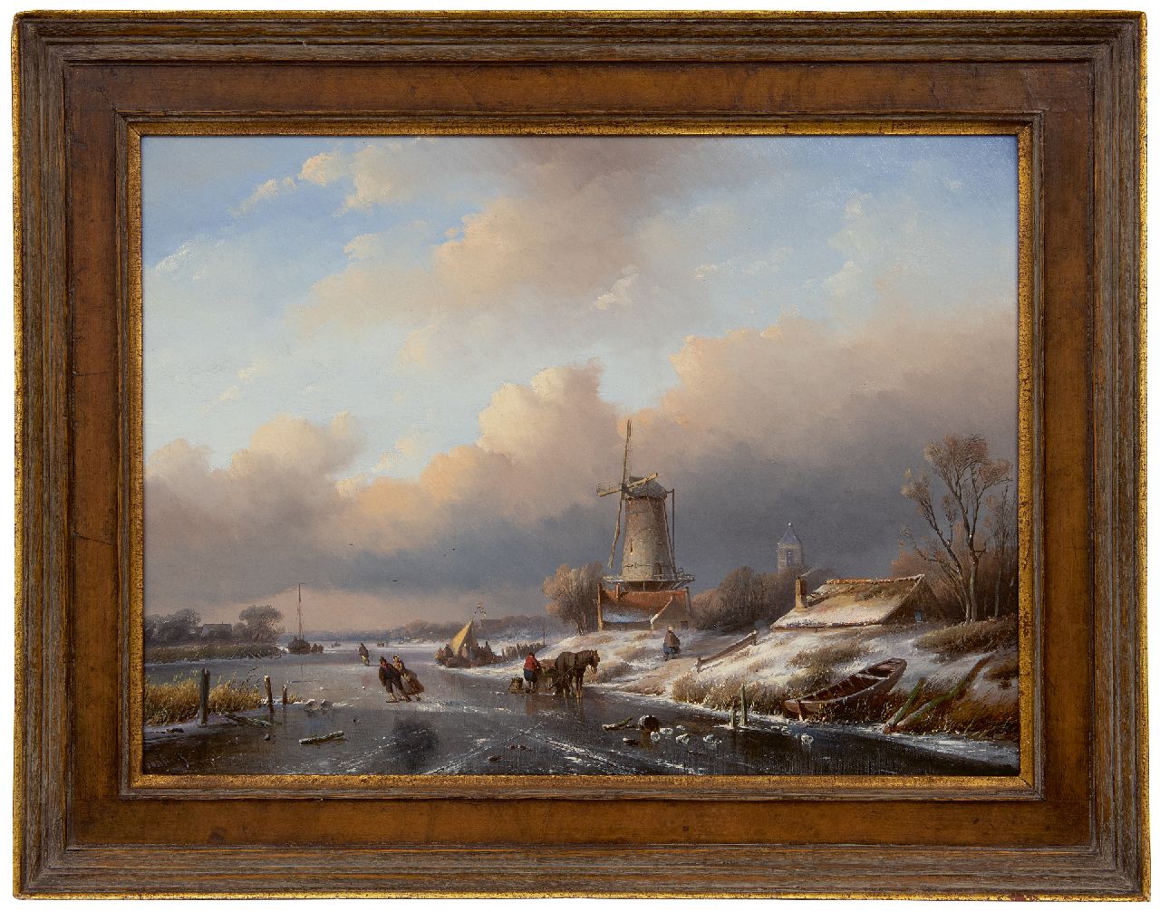 Spohler J.J.  | Jan Jacob Spohler, Winterlandschaft mit Bauern und Schlittschuhläufern, Öl auf Holz 40,7 x 55,3 cm, Unterzeichnet u.l.