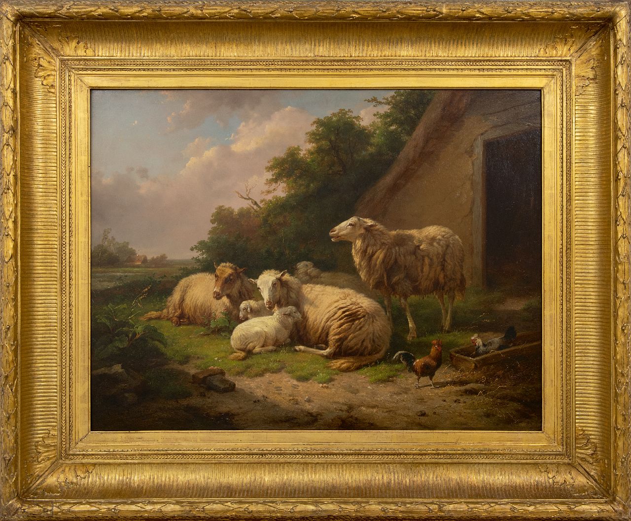 Leemputten C. van | Cornelis van Leemputten | Gemälde zum Verkauf angeboten | Ruhende Schafe bei einem Stall, Öl auf Holz 64,9 x 86,0 cm, Unterzeichnet u.l. und datiert '68