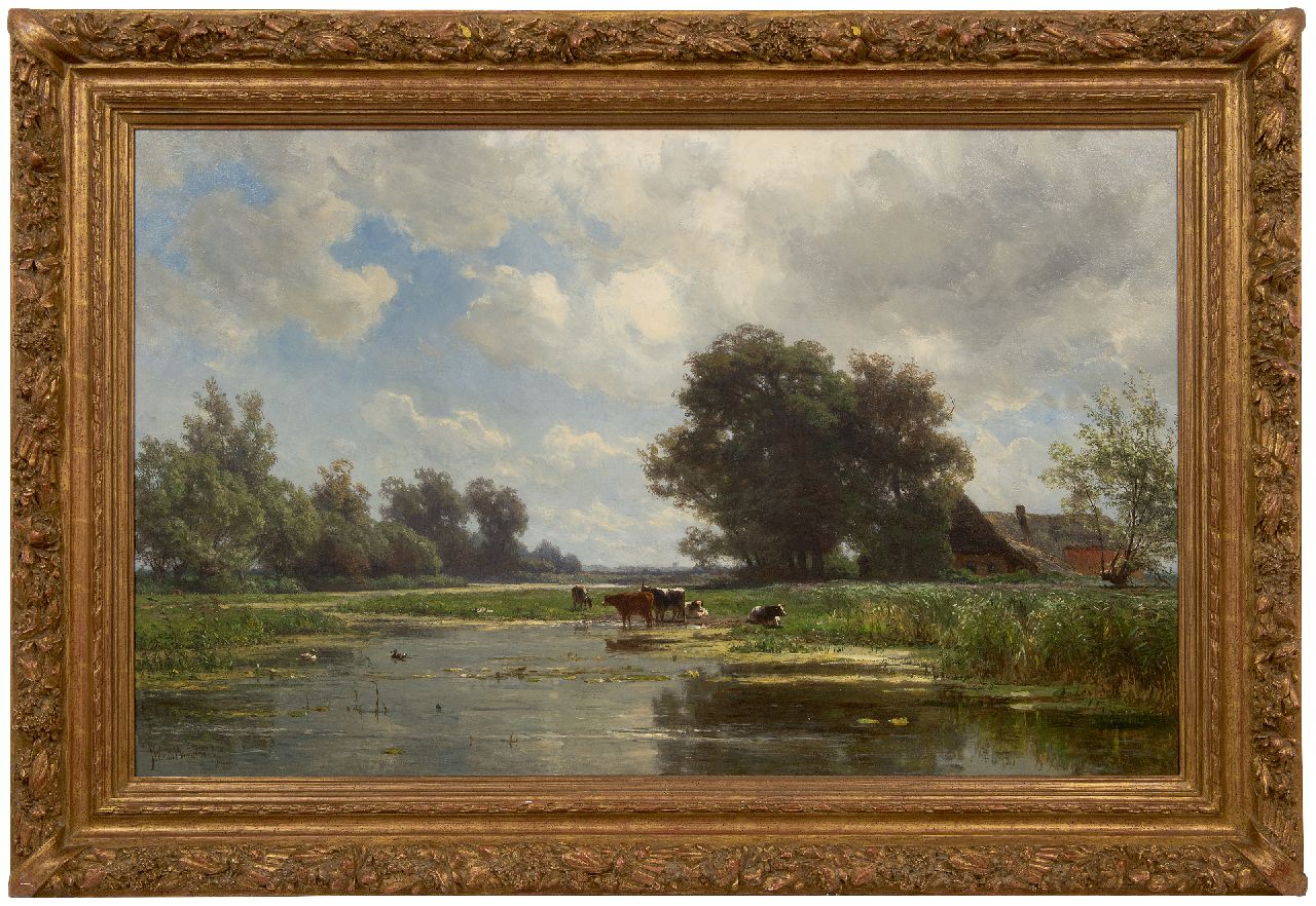 Borselen J.W. van | Jan Willem van Borselen | Gemälde zum Verkauf angeboten | Kühe am Wasser, Öl auf Leinwand 66,2 x 106,6 cm, Unterzeichnet l.u.