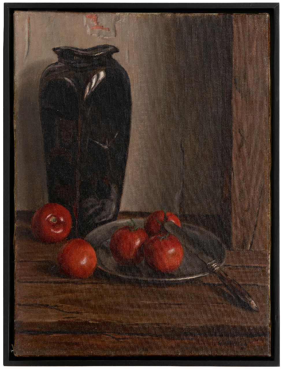 Hansen C.  | Co Hansen | Gemälde zum Verkauf angeboten | Stillleben mit eine Vase und Tomaten, Öl auf Leinwand 54,4 x 40,5 cm