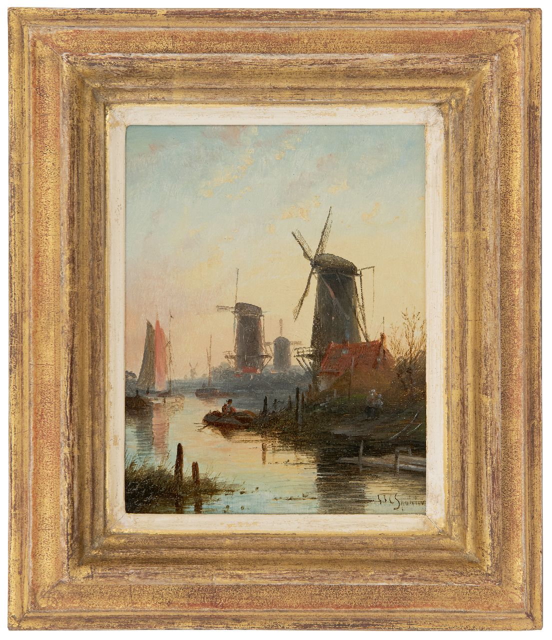 Spohler J.J.C.  | Jacob Jan Coenraad Spohler, Sommerlandschaft mit Schifffahrt auf ruhigem Fluss, Öl auf Holz 19,0 x 14,9 cm, Unterzeichnet u.r.