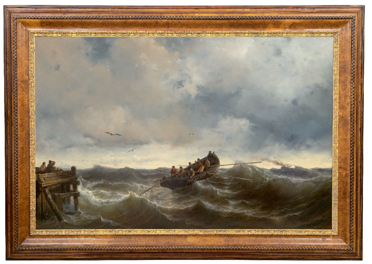 Meijer J.H.L.  | Johan Hendrik 'Louis' Meijer | Gemälde zum Verkauf angeboten | Auslaufendes Rettungsboot, Öl auf Holz 85,0 x 130,5 cm, Unterzeichnet r.u. und datiert 1857