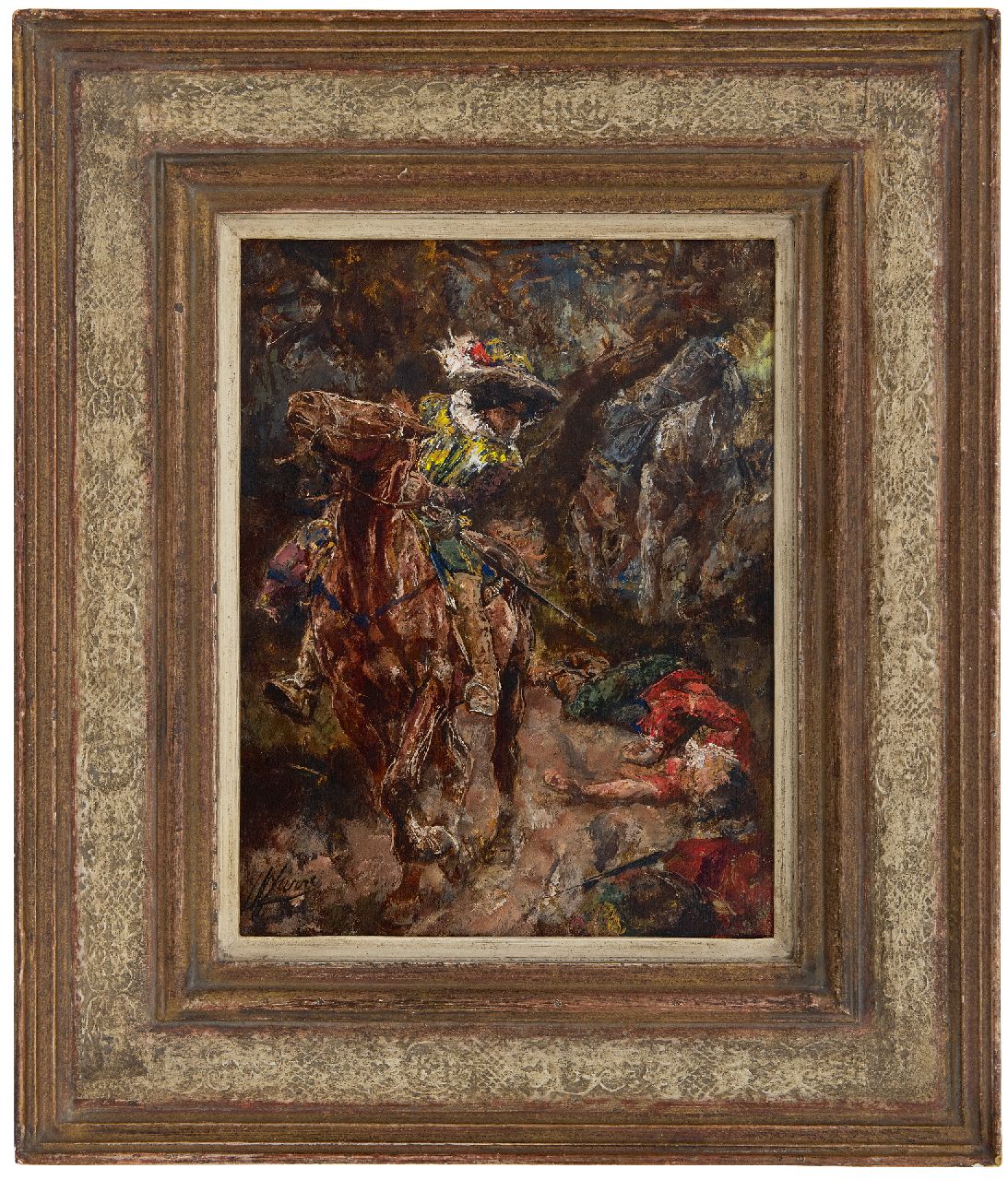 Jurres J.H.  | Johannes Hendricus Jurres | Gemälde zum Verkauf angeboten | Szene aus Gil Blas, Öl auf Holz 28,4 x 22,0 cm, Unterzeichnet l.u.