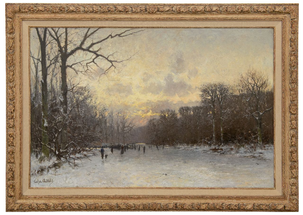 Rossum du Chattel F.J. van | Fredericus Jacobus van Rossum du Chattel | Gemälde zum Verkauf angeboten | Schlittschuhlaufen auf dem Haagse Bos Teich, Öl auf Leinwand 79,8 x 121,3 cm, Unterzeichnet l.u.