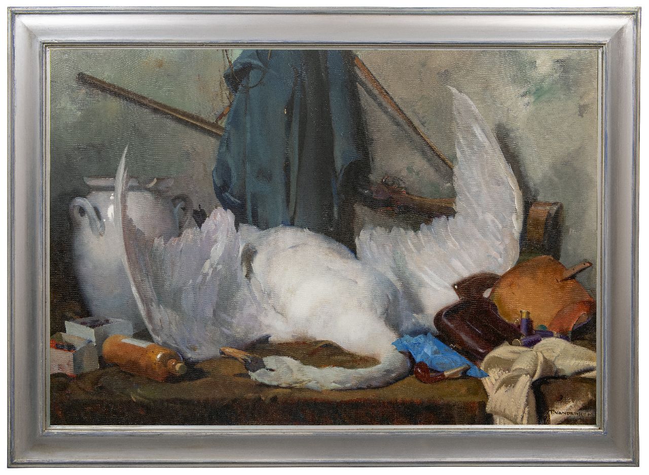Hem P. van der | Pieter 'Piet' van der Hem | Gemälde zum Verkauf angeboten | Jagdstillleben mit Schwan, Öl auf Leinwand 88,4 x 122,8 cm, Unterzeichnet u.r.