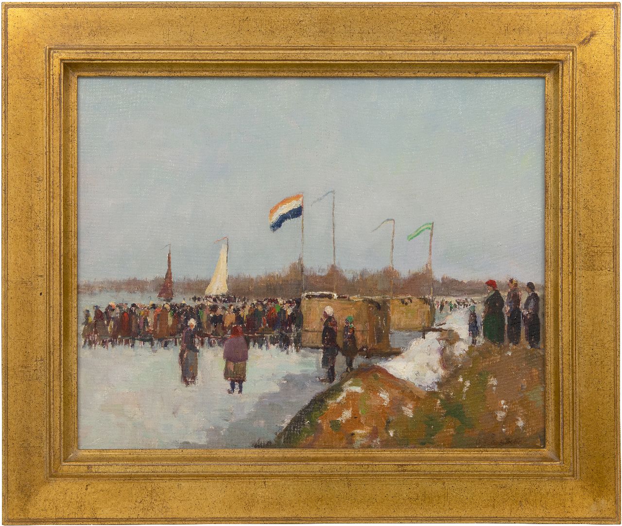 Frauenfelder H.  | Hendrik Frauenfelder, Eissegelwettbewerb, De Kaag, Öl auf Leinwand 40,4 x 50,3 cm, Unterzeichnet u.r.
