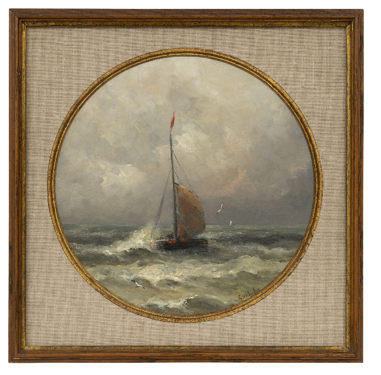 Laan G. van der | Gerard van der Laan | Gemälde zum Verkauf angeboten | Ankommendes Fischerboot, Öl auf Porzellan 28,3 x 28,3 cm, Unterzeichnet u.r. mit Initialen