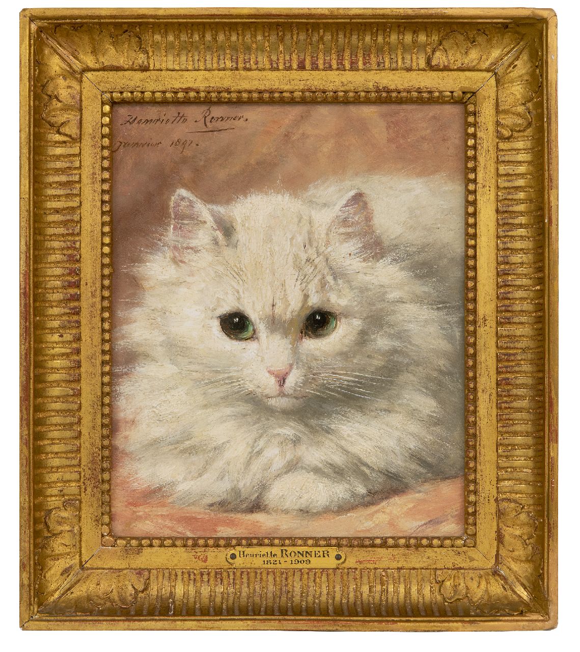 Ronner-Knip H.  | Henriette Ronner-Knip, Weißes Angora-Kätzchen, Öl auf Holz 22,8 x 19,2 cm, Unterzeichnet o.l. und datiert 'Janvier' 1892