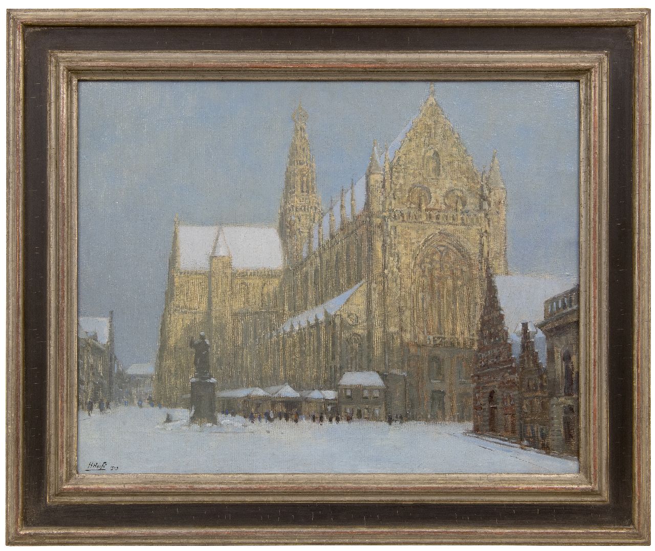 Heuff H.D.  | 'Herman' Davinus Heuff | Gemälde zum Verkauf angeboten | Die St. Bavokerk in Haarlem im Schnee, Öl auf Leinwand 49,3 x 63,2 cm, Unterzeichnet u.l. und datiert 1919