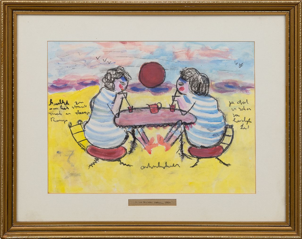 Heyboer A.  | Anton Heyboer | Aquarelle und Zeichnungen zum Verkauf angeboten | Zwei Frauen am Strand, crayon and watercolour on paper 29,0 x 38,5 cm, Unterzeichnet m.u.