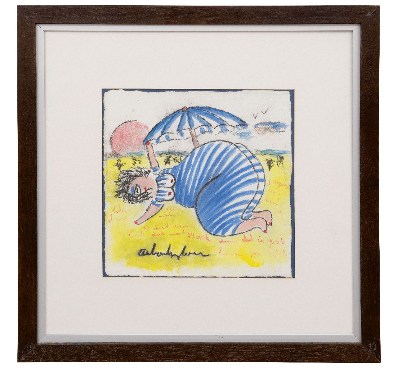 Heyboer A.  | Anton Heyboer | Aquarelle und Zeichnungen zum Verkauf angeboten | Sonnenbaden unter einem Sonnenschirm, Kreide und Gouache auf Papier 28,0 x 28,0 cm, Unterzeichnet u.m.