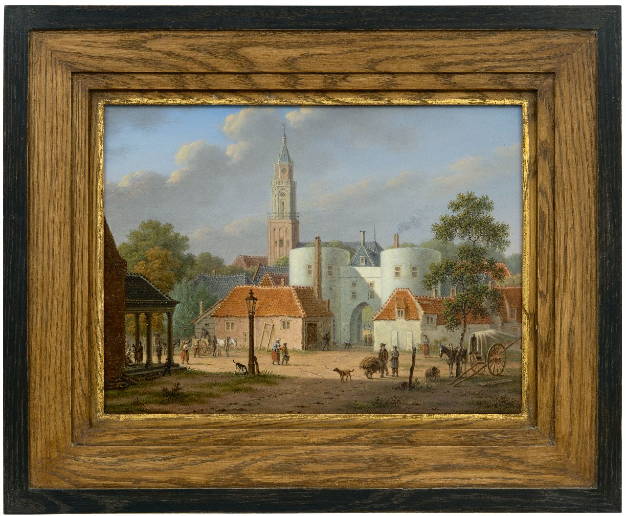 Goeje P. de | Pieter de Goeje | Gemälde zum Verkauf angeboten | Der Sabelspoort in Arnheim vom Rhein aus gesehen, mit dem Fischmarkt auf der linken Seite, Öl auf Holz 23,4 x 31,2 cm, Unterzeichnet u.r. und zu datieren um 1848