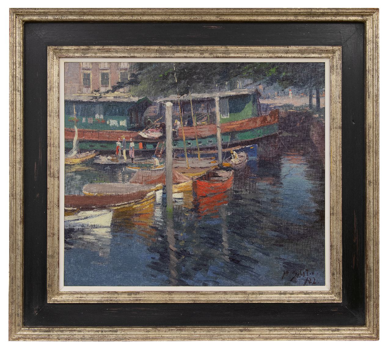 Schotel A.P.  | Anthonie Pieter Schotel | Gemälde zum Verkauf angeboten | Sonniger Hafen, Dordrecht, Öl auf Leinwand 59,5 x 69,5 cm, Unterzeichnet u.r. und datiert '22