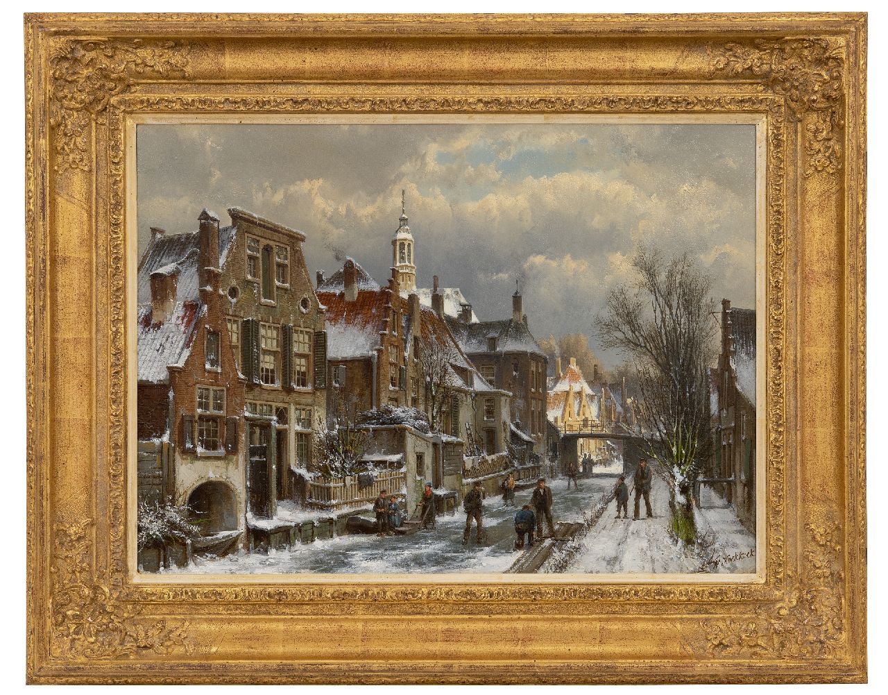 Koekkoek W.  | Willem Koekkoek, Winterliches Stadtbild mit Figuren, Öl auf Leinwand 44,5 x 60,5 cm, Unterzeichnet u.r.