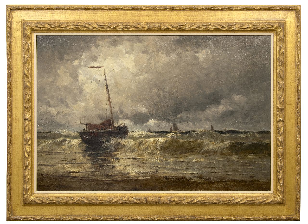 Schütz W.J.  | Willem Johannes Schütz | Gemälde zum Verkauf angeboten | Schiffe in der Brandung, Öl auf Leinwand 80,5 x 120,4 cm, signed l.l. und dated 1880