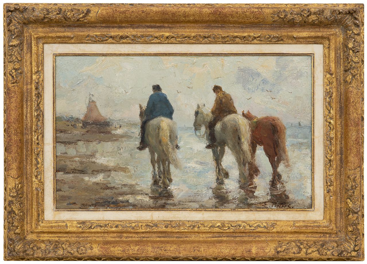 Pieters E.  | Evert Pieters | Gemälde zum Verkauf angeboten | Strandszene mit Pferden, Katwijk, Öl auf Holz 24,0 x 39,0 cm, Unterzeichnet u.r.