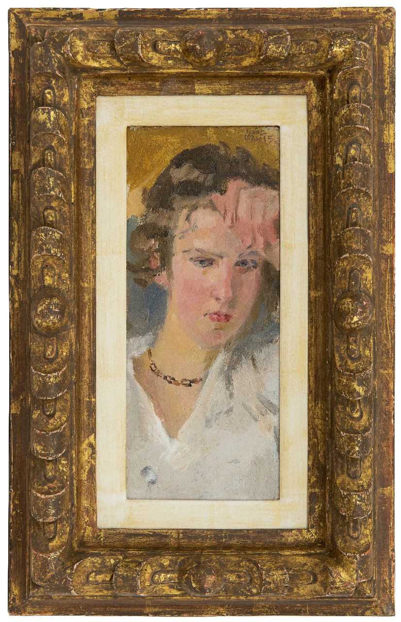 Israels I.L.  | 'Isaac' Lazarus Israels, Porträt einer jungen Frau, Öl auf Holz 23,0 x 9,5 cm, Unterzeichnet o.r. und zu datieren um 1910-1915
