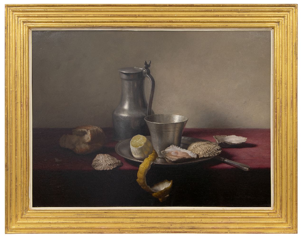 Eversen J.H.  | Johannes Hendrik 'Jan' Eversen | Gemälde zum Verkauf angeboten | Stilleben mit Zinn, Zitrone und Austern, Öl auf Leinwand 51,0 x 70,8 cm, Unterzeichnet u.r. und datiert 1957