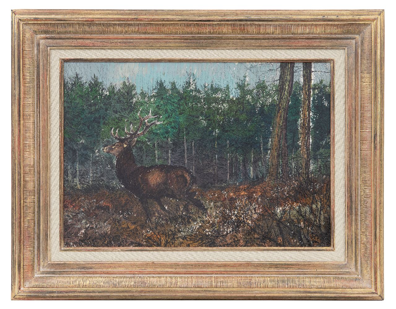 Poortvliet R.  | Rien Poortvliet, Hirsch im Wald, Acryl auf Papier 29,4 x 41,9 cm, Unterzeichnet r.u.