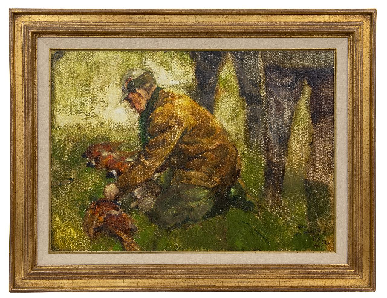 Poortvliet R.  | Rien Poortvliet, Jäger mit Fasanen, Öl auf Leinwand 50,0 x 70,2 cm, Unterzeichnet u.r.
