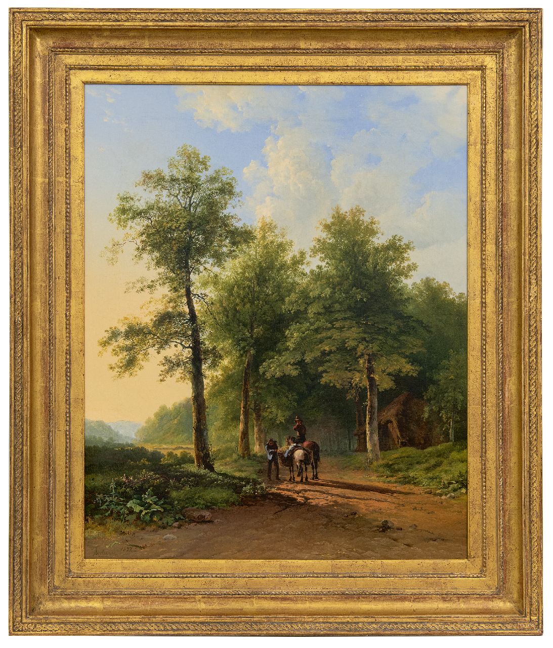 Bodeman W.  | Willem Bodeman | Gemälde zum Verkauf angeboten | Landschaft mit Landvolk und Pferden an einem Spätsommertag, Öl auf Leinwand 67,2 x 54,6 cm, Unterzeichnet u.l. und datiert 1832